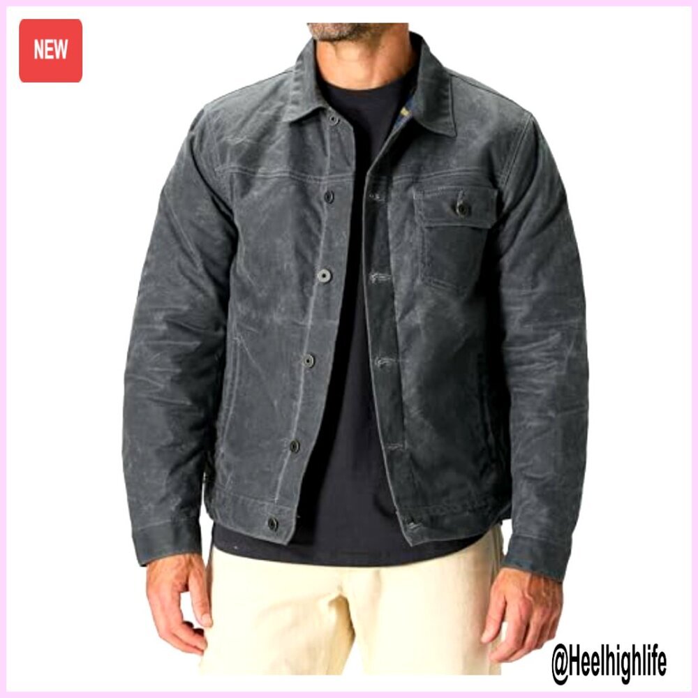 Men's Cotton Trucker Jacket, Heated Motorcycle Style, Lightweight - Picture 2 of 7